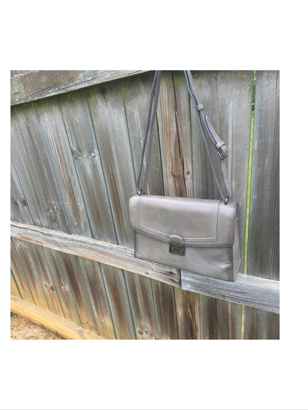 FRYE‎ Alex Flap Shoulder Convertible Crossbody Bag Shadow Grey Leather Push Lock - Picture 4 of 17